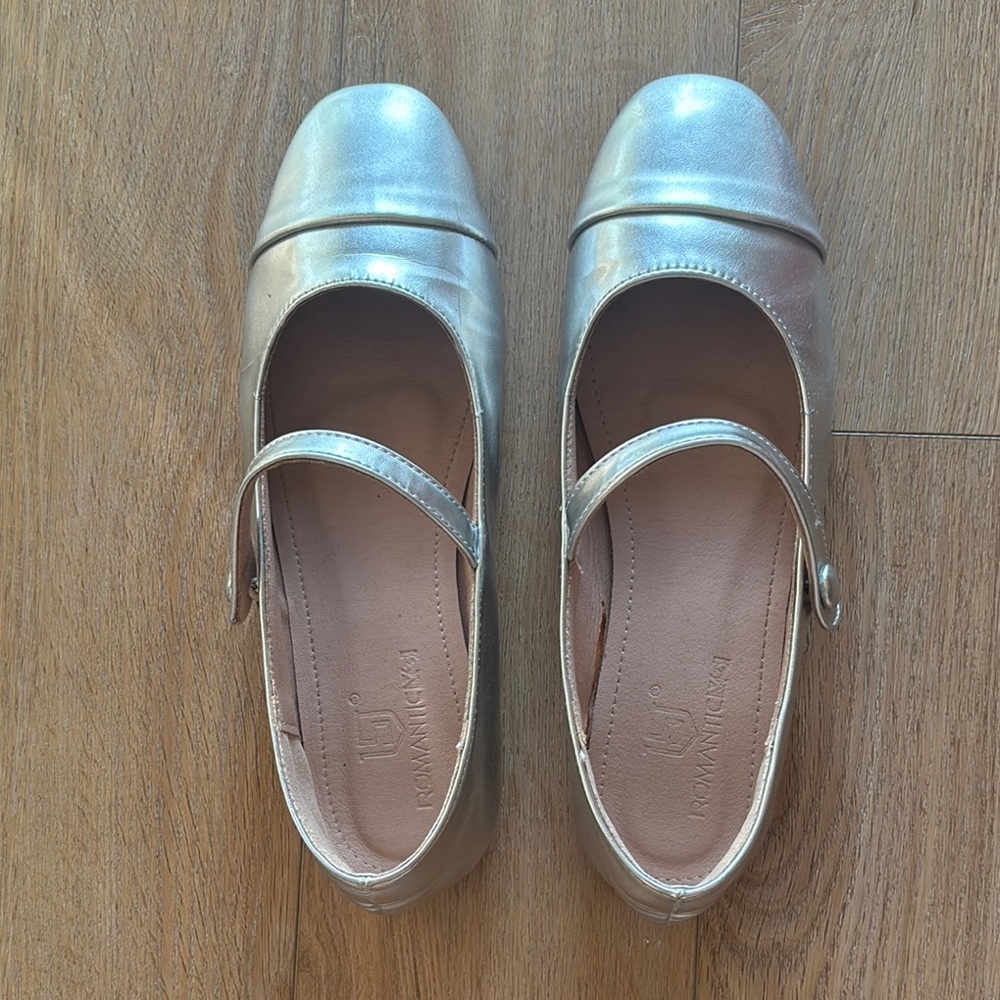 🩶Size 35- Silver Mary Jane Flats